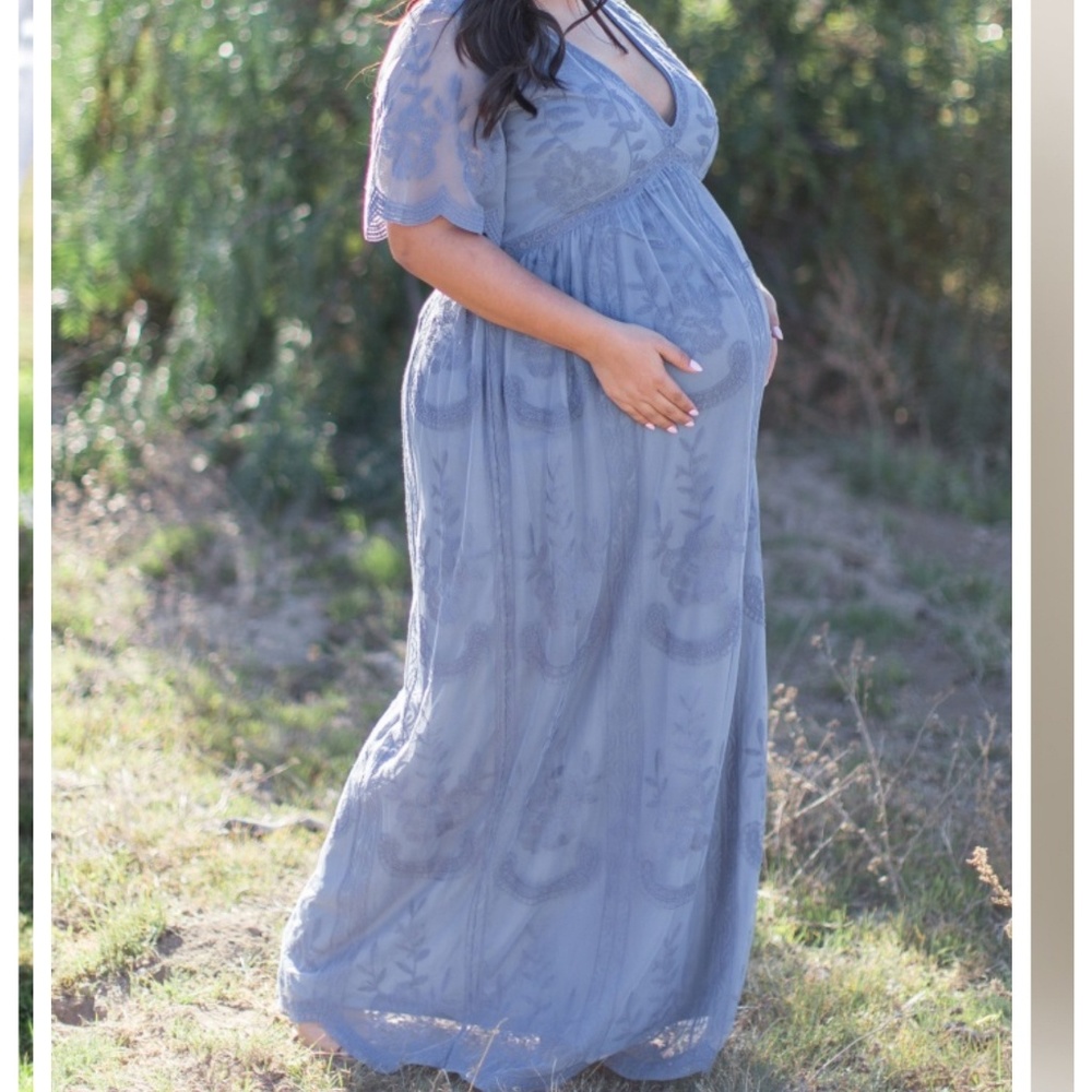 Pinkblush Plus Maternity Blue Lace  Maxi Dress